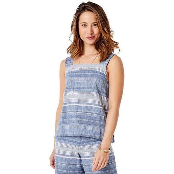 Carve Designs River Tank Top Cotton Linen Blend Blue chambray white xl - Picture 1 of 10